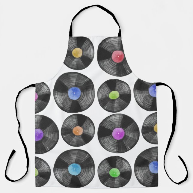 Delantal Ilustracion retro de registros LP de vinilo (Anverso)