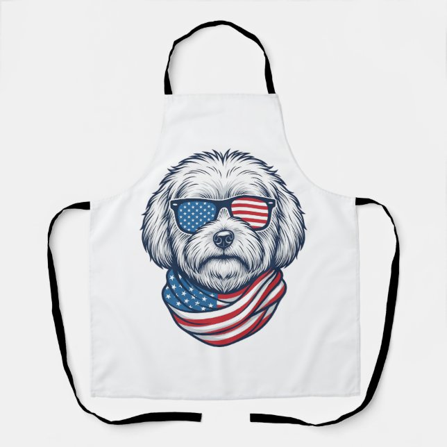 Delantal Ilustración vectorial de perro esponjoso patriótic (Anverso)