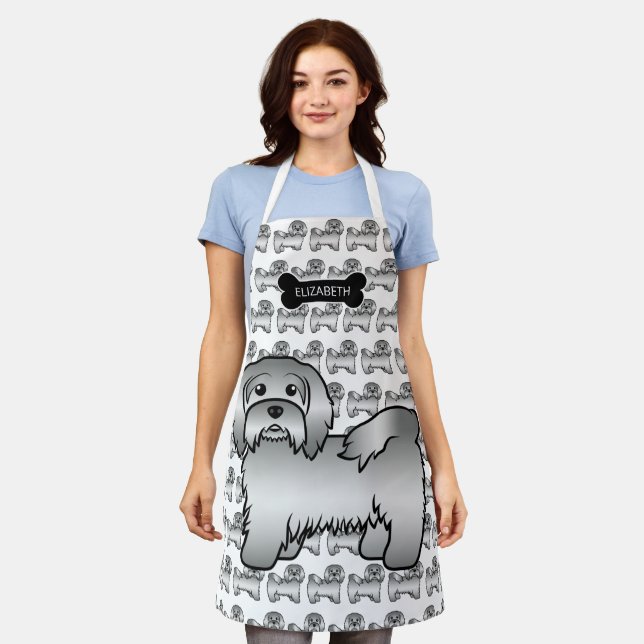 Delantal Ilustracion y nombre de perro de Plata Havanesa (Gastado)