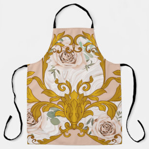 Delantal Impresión barroca floral dorada de rosas