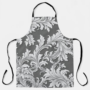 Delantal Impresión completa Apron Damask Negro Gris Blanco