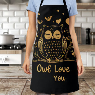 Delantal Impresión completa Apron Owl Black Gold