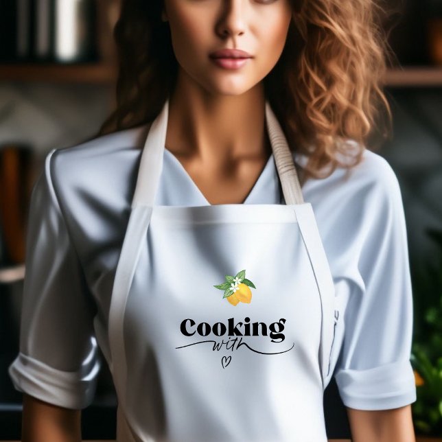 Delantal Impresión de cocción de limón color agua amarillo (Lemon Pattern White Adult Apron)