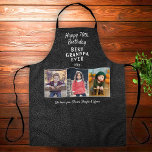 Delantal Impresión de cuero Feliz Cumpleaños Abuelo 3 fotos<br><div class="desc">El cuero negro imprime el abuelo del cumpleaños feliz 3 Collages de fotos Apron. Fondo de impresión de cuero negro. Haz un delantal especial para el mejor abuelo de la historia. Agregue 3 fotos a la plantilla y personalizar el texto con sus nombres y edad. Bonito regalo de cumpleaños para...</div>