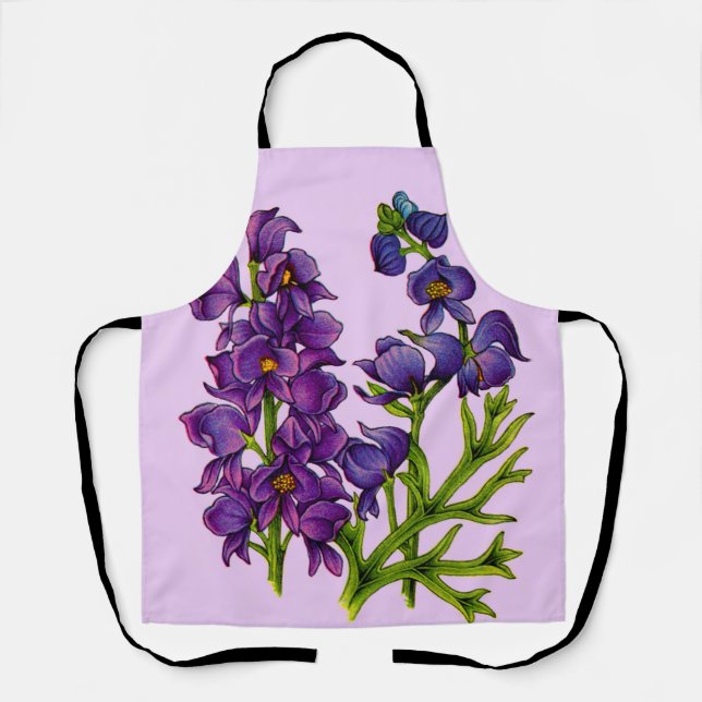 Delantal impresión de flores moradas de monje (Anverso)