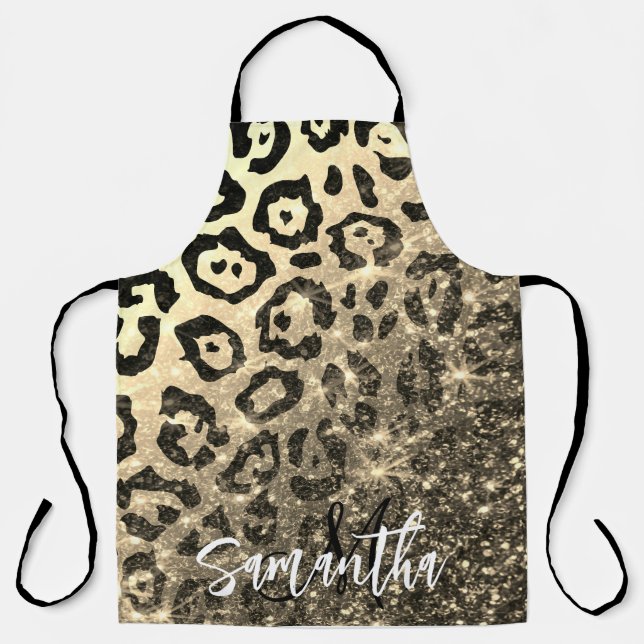 Delantal Impresión de Leopardo de Purpurina dorado (Anverso)