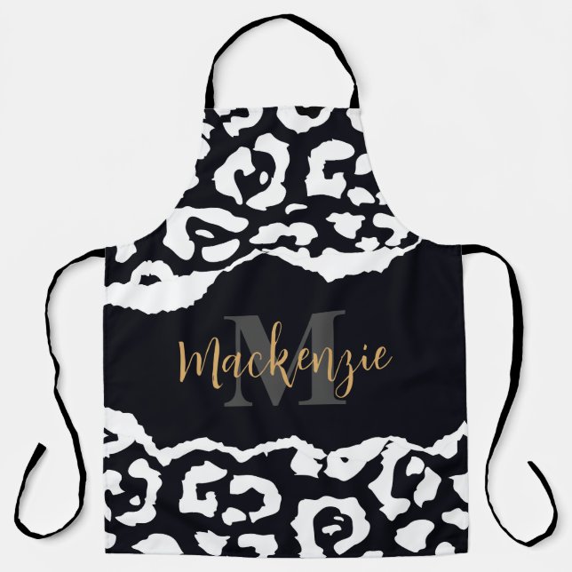 Delantal Impresión de leopardo en blanco y negro (Anverso)