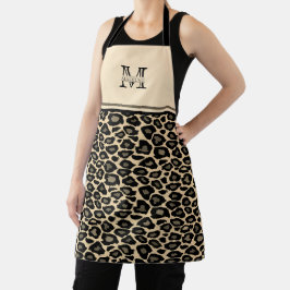 Delantal Impresión de Leopardo Negro y Tan | Monogramado Ap