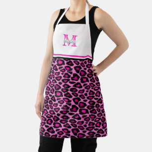 Delantal Impresión de leopardo rosa funky   Monogramado Apr