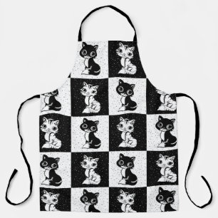 Delantal Impresión de monograma de gato blanco negro