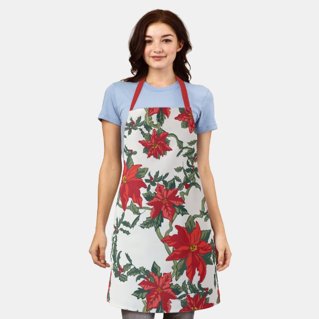 Delantal Impresión de Poinsettia Kitchen Apron Allover (Gastado)