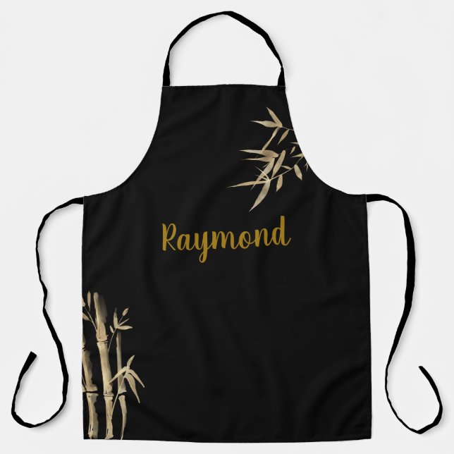 Delantal Impresión de tinta japonesa Diseño de bambú negro  (Anverso)