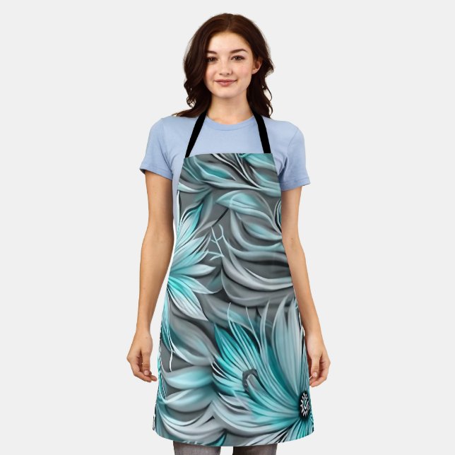 Delantal Impresión floral azul Verde azulada (Gastado)