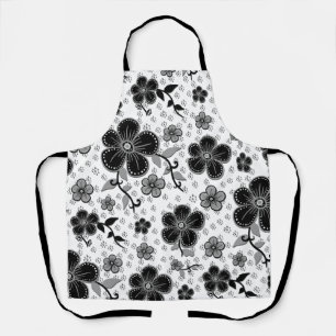 Delantal Impresión floral en blanco y negro