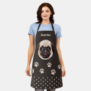 Delantal Impresión personalizada Cute Pug Dog Cara Nombre 