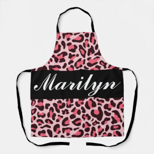 Delantal Impresión personalizada de leopardo rosa retro mod