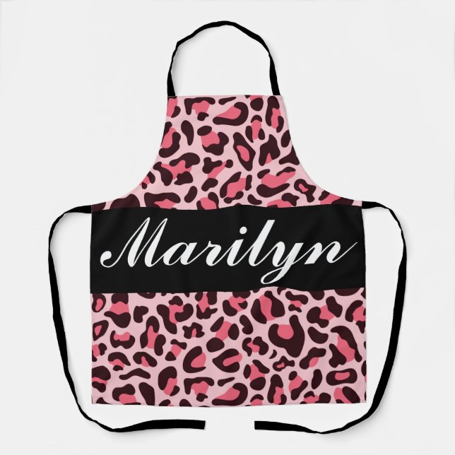 Delantal Impresión personalizada de leopardo rosa retro mod (Anverso)