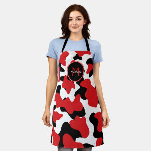 Delantal Impresión personalizada de vaca negra roja