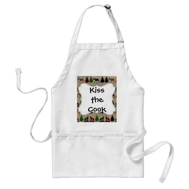 Delantal Impresión Rústica en Burlap de Moose Wolf Pine Tre (Frente)