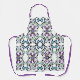 Delantal Impresionante aspecto de flores azul violeta con e