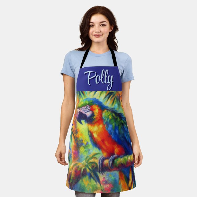 Delantal Impresionante Loro Tropical Pájaro Azul Verde (Gastado)