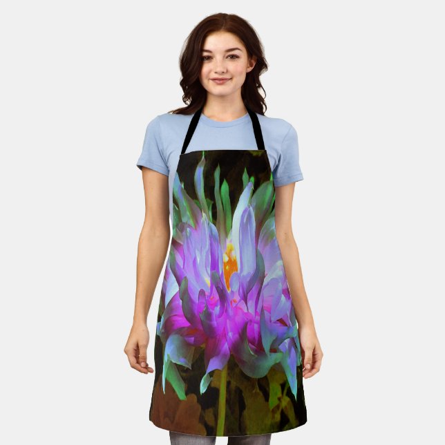 Delantal Impresionante Magenta y Cactus Verde Lime Dahlia (Gastado)