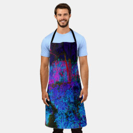 Delantal Impresionante paisaje azul oscuro y jardín rojo