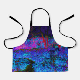Delantal Impresionante paisaje azul oscuro y jardín rojo