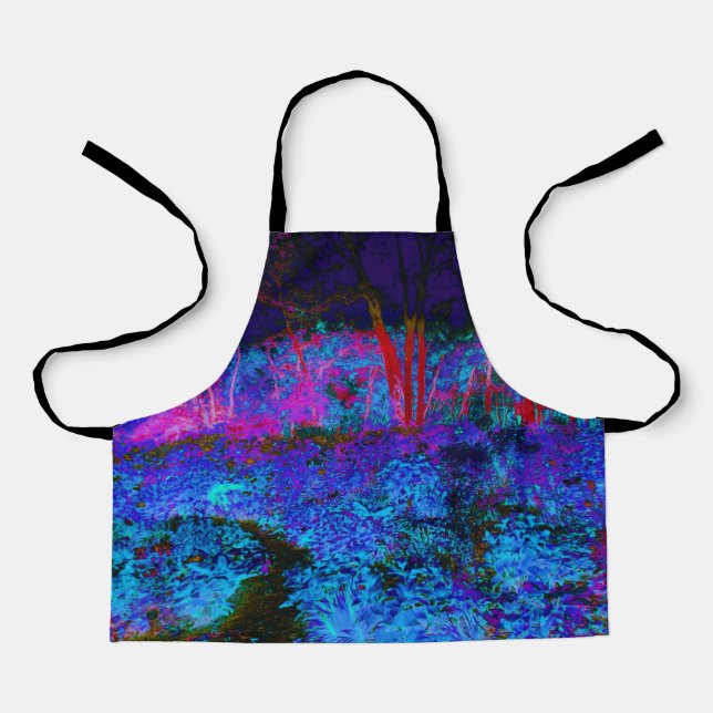 Delantal Impresionante paisaje azul oscuro y jardín rojo (Anverso)