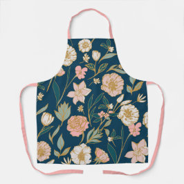 Delantal Impresionante patrón de flor rosa azul