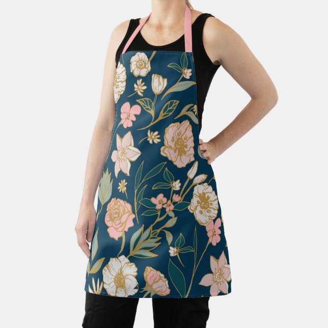 Delantal Impresionante patrón de flor rosa azul (in situ)