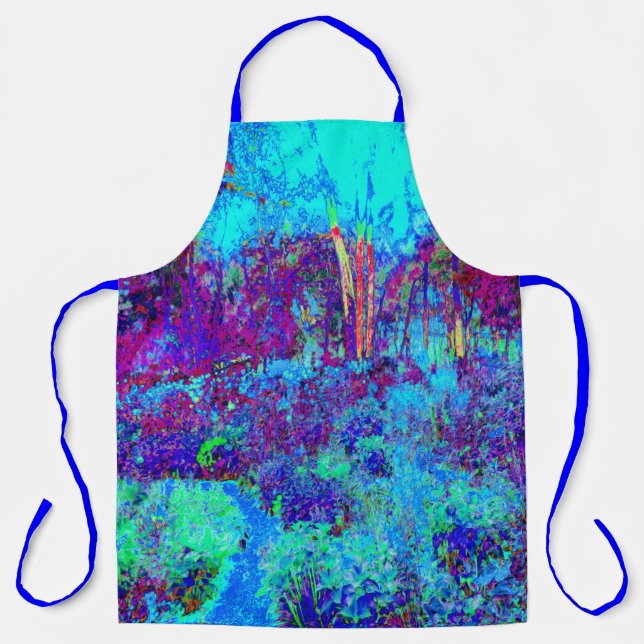 Delantal Impresionante Psicodélico Paisaje del Jardín Azul (Anverso)
