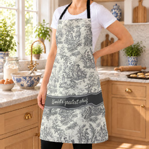 Delantal Impreso vintage en blanco y negro toile de jouy