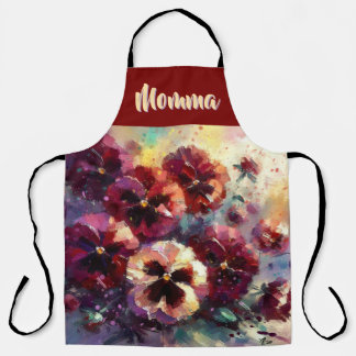 Delantal Impressionistic Maroon Pansies Floral Personalized