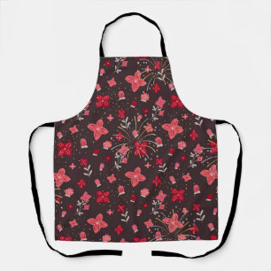 Delantal Imprimir Apron en negro con flores rosas