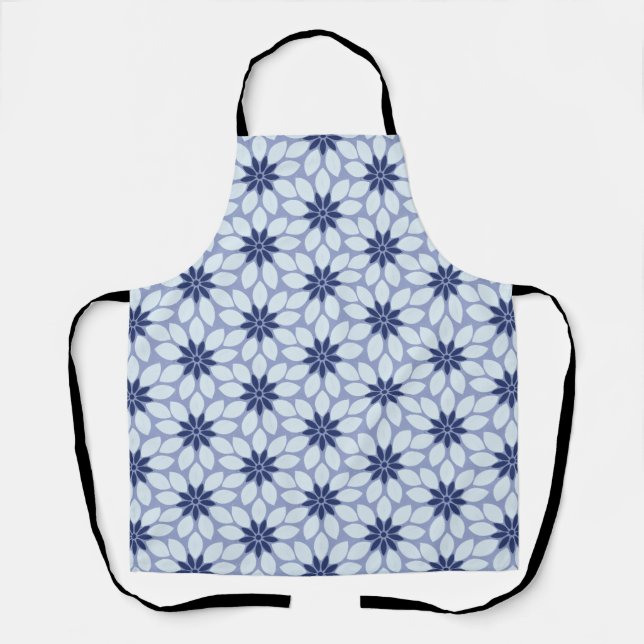 Delantal Imprimir en bloque Flores de mosaico azul (Anverso)