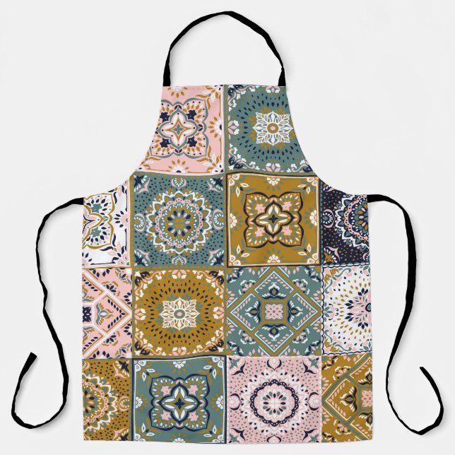 Delantal Indio de Talavera: Patchwork, mosaico étnico. (Anverso)