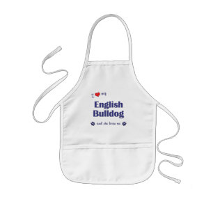 Delantal Infantil Amo mi bulldog inglés (el perro femenino)