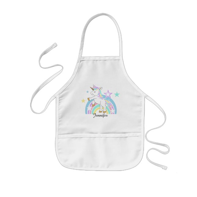 Delantal Infantil Arcoiris mágico 🦄 unicornio con nombre DIY (Frente)