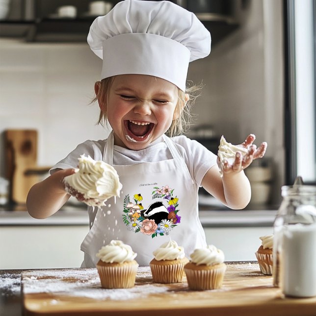 Delantal Infantil Badger Wild Flowers Mushrooms Green (Subido por el creador)