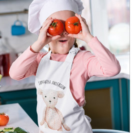 Delantal Infantil Bello Moderno Pastel Oso De Teddy Rosa Con Nombre