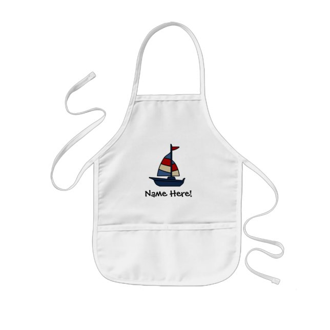 Delantal Infantil Blue/Tan Boy's de velero náutico personalizado (Frente)