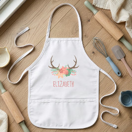 Delantal Infantil Boho Floral Cuernos de Ciervo Personalizado Lindo