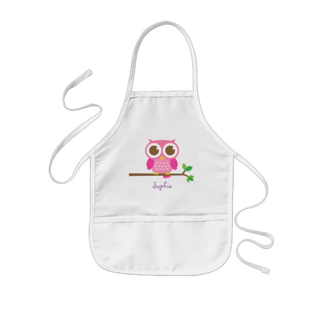 Delantal Infantil Búho Rosa Lindo Para Niñas (Frente)