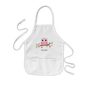 Delantal Infantil Búho rosado en nombre personalizado rama floral