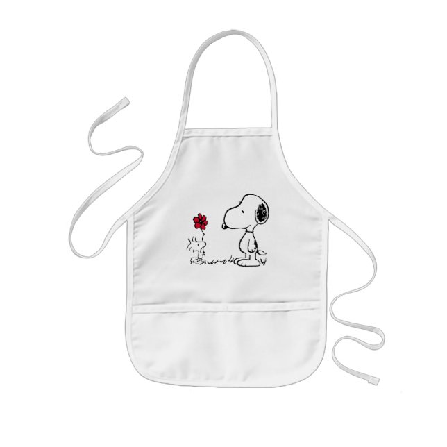 Delantal Infantil Cacahuetes | Snoopy & Woodstock Rojo y Negro (Frente)