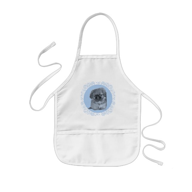Delantal Infantil Cachorro de Pekín Azul (Frente)