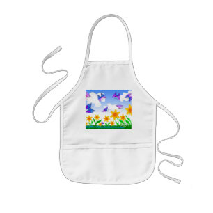 Delantal Infantil Campo de verano con flores y mariposas