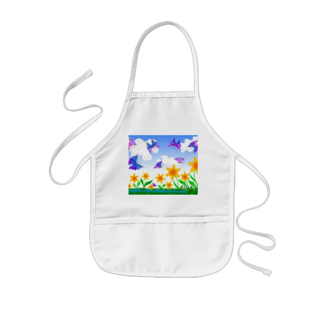 Delantal Infantil Campo de verano con flores y mariposas (Frente)