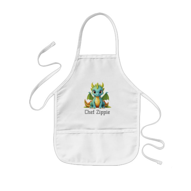 Delantal Infantil Chef Zippie Green Blue Baby Dragon Kids Apron (Frente)